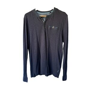 Ted Baker London Beanz Henley Shirt Men 4 L Black Long Sleeve Cotton Blend Basic